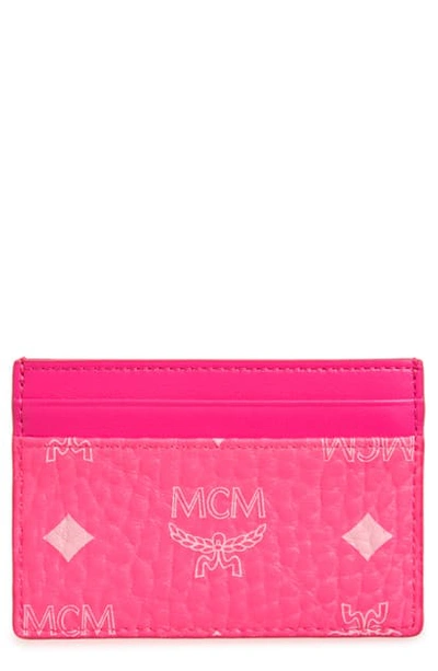 Mcm Visetos Mini Neon Card Case In Neon Pink