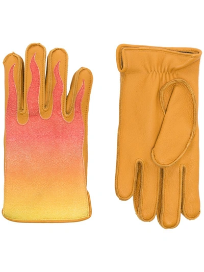 Kagawa Gloves Gradient-effect Flame Applique Gloves In Yellow