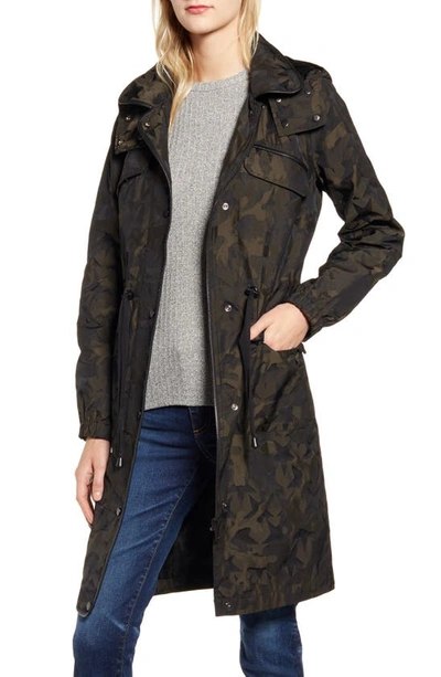 Avec Les Filles Star Jacquard Raincoat With Removable Hood In Military