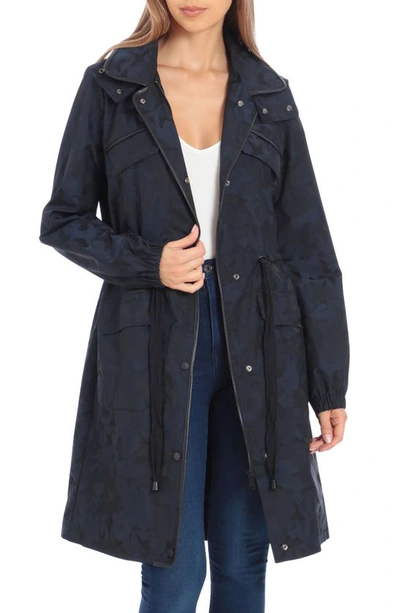 Avec Les Filles Star Jacquard Raincoat With Removable Hood In Navy