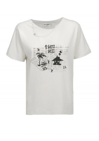 Saint Laurent T-shirt In Dirty Ecru/noir/argent