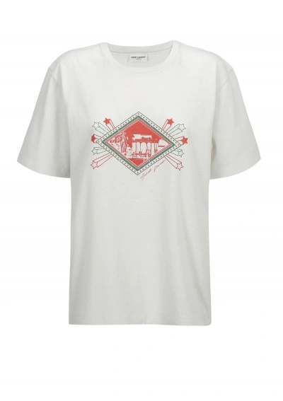 Saint Laurent T-shirt In Dirty Ecru/rouge/ver