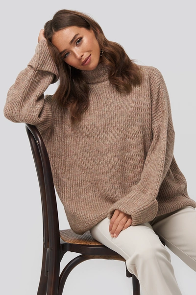 Na-kd Folded Sleeve Turtle Neck Knitted Sweater - Pink In Dusty Pink