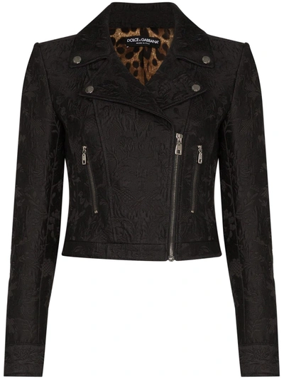 Dolce & Gabbana Jacquard Printed Biker Jacket In Black