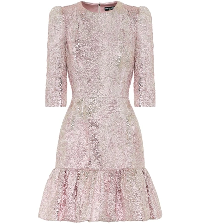 Dolce & Gabbana Lamé Jacquard Short Dress In Pink
