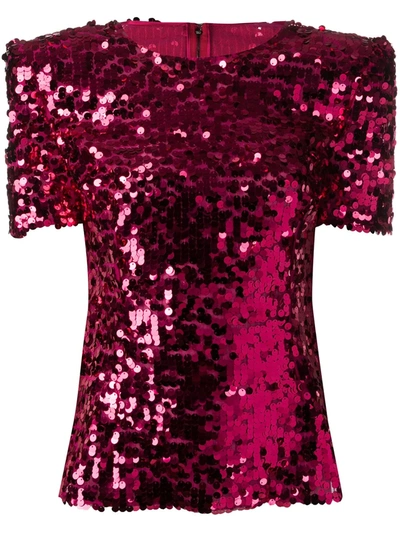 Dolce & Gabbana Short-sleeved Sequined Top In Pink