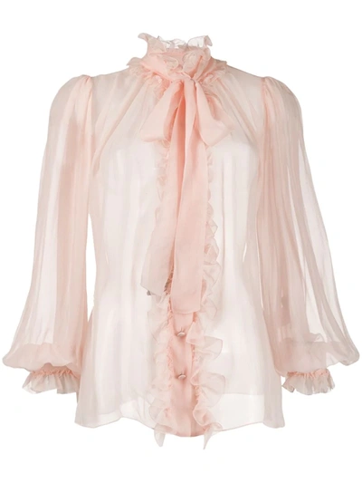 Dolce & Gabbana Chiffon Shirt With Pussy-bow In Pink