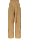 Ganni Belted High-waisted Trousers In Neutrals