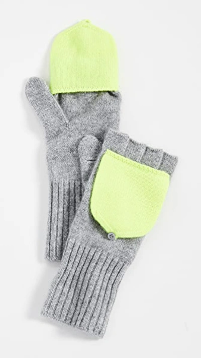 White + Warren Pop Top Cashmere Gloves In Grey Heather/neon Pineapple