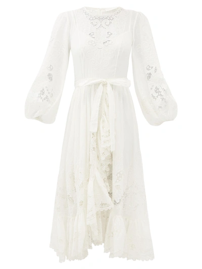 Zimmermann Lulu Balloon-sleeve Broderie-anglaise Cotton Dress In White
