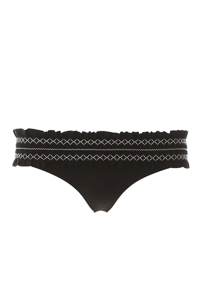 Tory Burch Smocked Bikini Briefs In Black,white