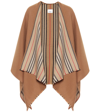 Burberry Icon-stripe Fringed Wool Cape In Beige