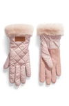 Ugg Quilted Shearling-cuff Tech Gloves In Pink Crystal