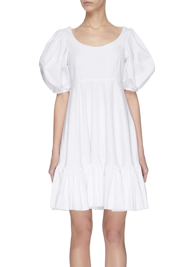 Alexander Mcqueen Puffed Sleeve Ruffle Dress In White