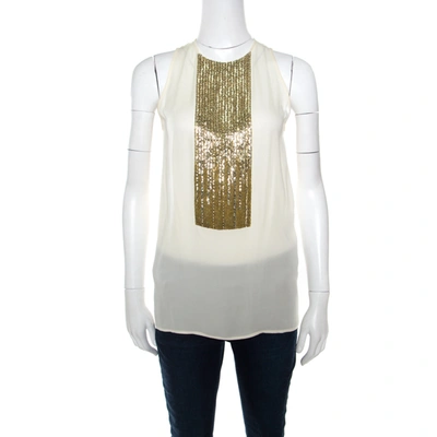 Pre-owned Dsquared2 Beige Embellished Panel Sleeveless Silk Top S