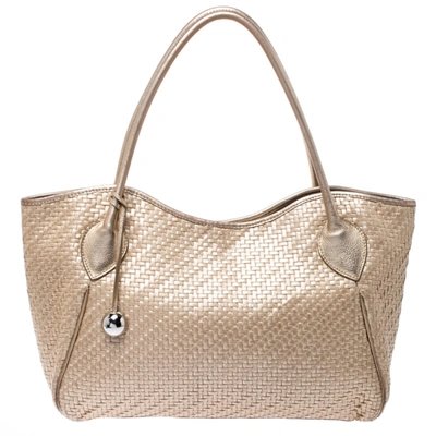 Pre-owned Furla Gold Woven Raffia And Leather Shopper Tote