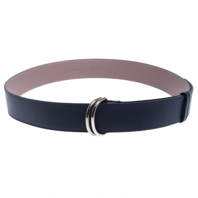 Pre-owned Burberry Navy Blue/beige Leather D'ring Buckle Belt 120cm