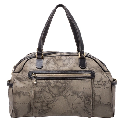 Pre-owned Alviero Martini 1a Classe Grey Geo Printed Coated Canvas Satchel