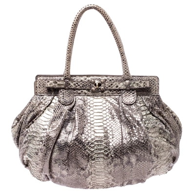 Pre-owned Zagliani Cream/black Metallic Python Puffy Hobo