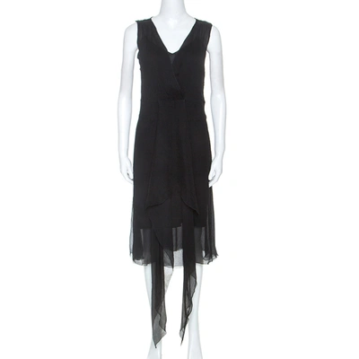 Pre-owned Joseph Black Silk Draped Overlay Midi Dress M