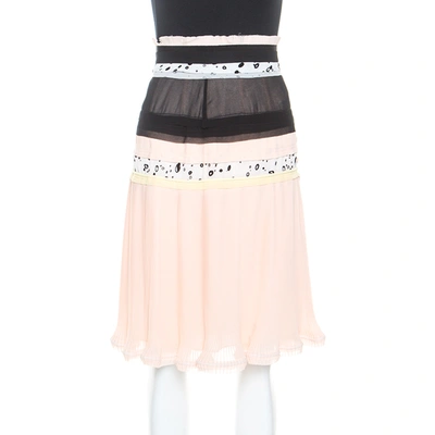 Pre-owned Carven Cream Chiffon Patchwork Detail Pleated Skirt M