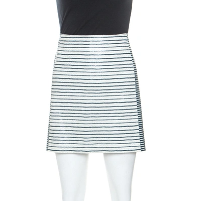 Pre-owned Tory Burch Bicolor Striped Leather Sorrel Skirt M In White