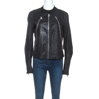 Pre-owned Maison Margiela Black Leather Zip Detail Jacket L