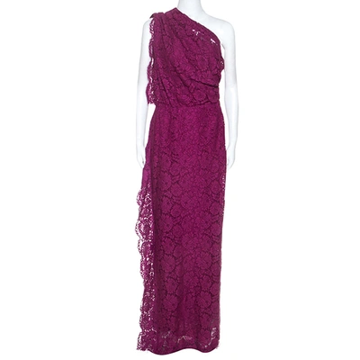 Pre-owned Ch Carolina Herrera Purple Lace One Shoulder Maxi Dress M