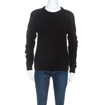 Pre-owned Alexander Mcqueen Black Wool Skull Cable Knit Sweater Xs