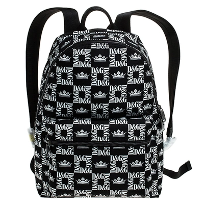 Pre-owned Dolce & Gabbana Black/white Logo Printed Nylon Backpack