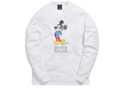 Pre-owned Kith X Disney 70s Pencil Mickey L/s Tee White