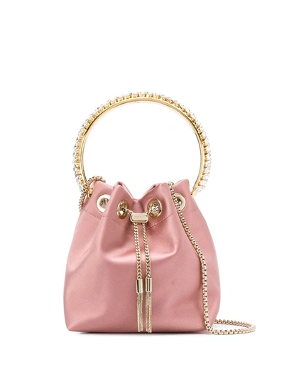 Jimmy Choo Bon Bon Satin Top Handle Bag With Crystals In Pink