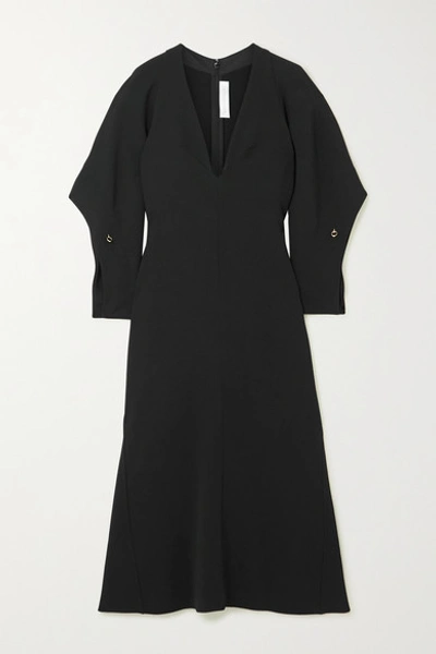 Victoria Beckham Deep V-neck Drape-sleeve Midi Dress In Black