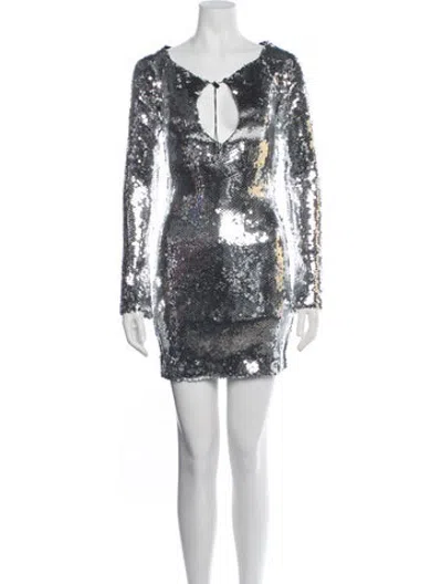 Pre-owned 16arlington Nylon Mini Dress W/ Tags In Metallic/silver