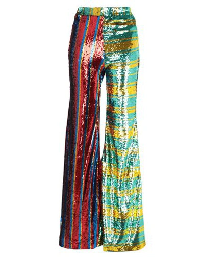 Halpern Striped Sequined Tulle Flared Pants In Green