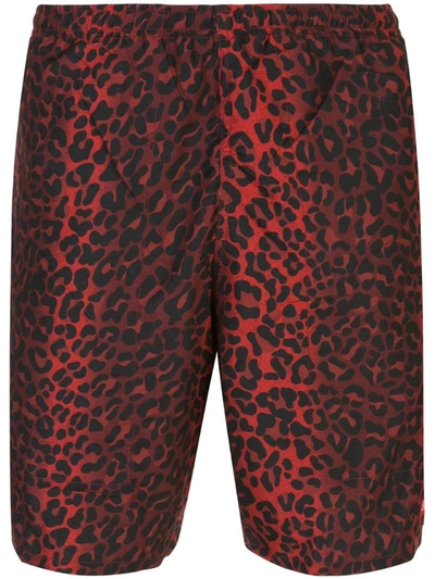 Supreme Leopard Print Swim Shorts In Red