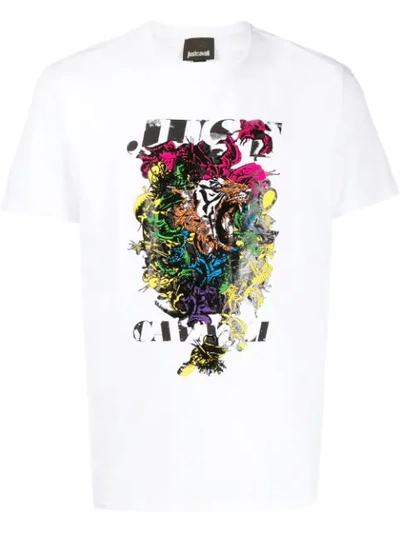 Just Cavalli Abstract-print Logo T-shirt In White