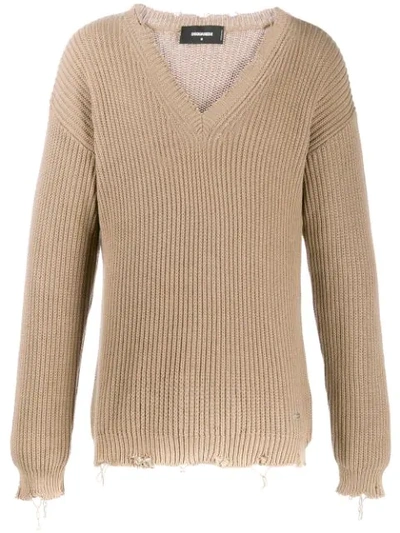 Dsquared2 Distressed Effect Jumper In Neutrals