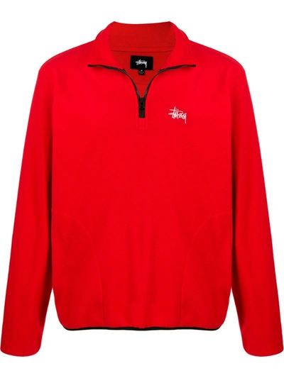 Stussy Embroidered Logo Half-zip Sweatshirt In Red