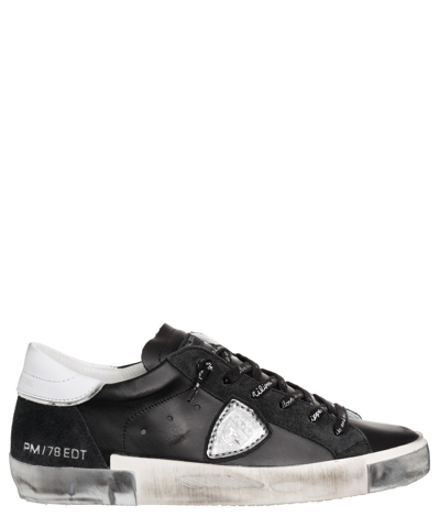 Philippe Model Paris X Sneaker In Black Leather With Silver Detail In Ma01