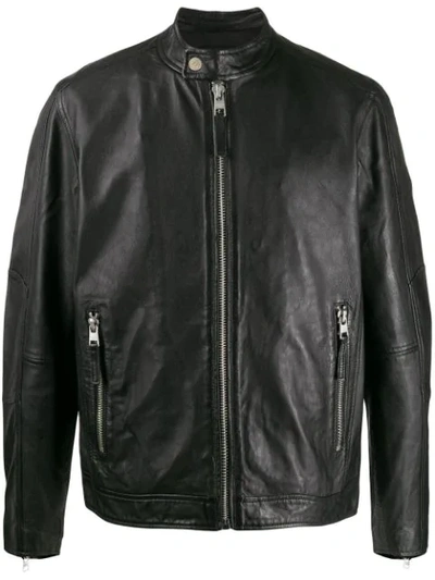 Calvin Klein Jeans Est.1978 Band Collar Leather Jacket In Black