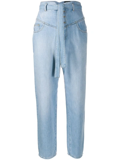 Pinko High Rise Belted Waist Jeans In Blue