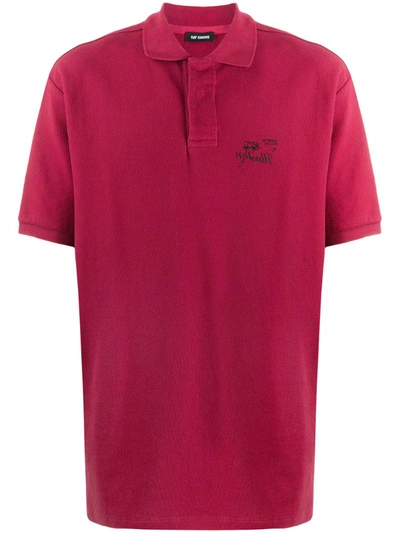 Raf Simons Embroidered Detail Polo Shirt In Burgundy