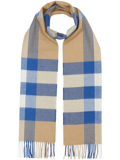 Burberry Check Scarf In Blue