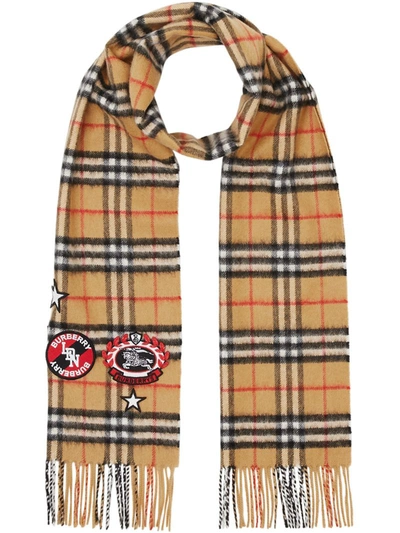Burberry Vintage Check Badge Cashmere Scarf In Brown