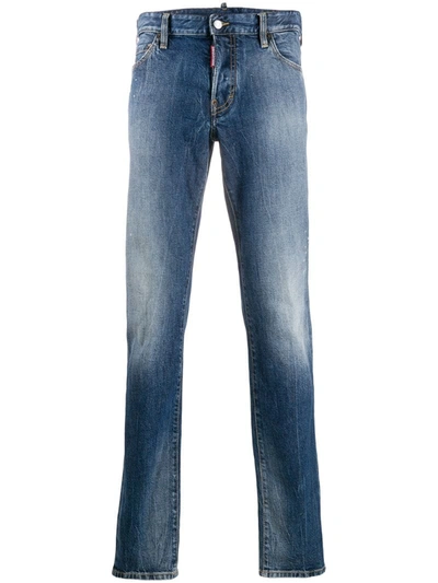 Dsquared2 Faded Effect Straight Leg Jeans In Blue