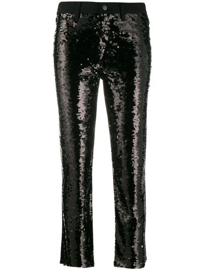 J Brand Cropped Sequin-embellished Jeans In Black