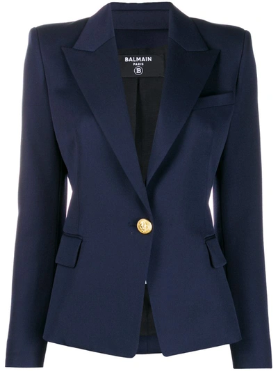 Balmain Fitted One Button Blazer In Blue