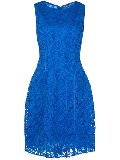 Adam Lippes Seamed Flare Lace Dress In Blue