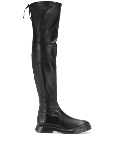 Stuart Weitzman Block Heel Thigh-high Boots In Black Nappa Leather